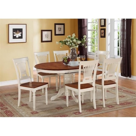 East West Furniture East West Furniture KEPL7-WHI-W 7PC Oval Dining Set with Single Pedestal with 18 in. butterfly leaf and 6 wood seat chairs KEPL7-WHI-W